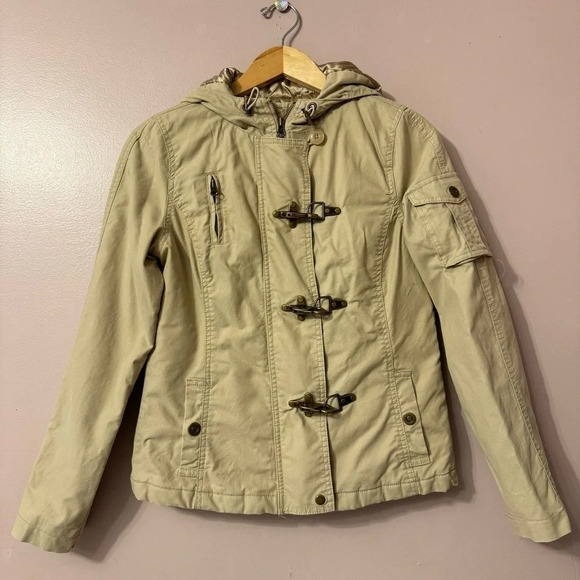 Old Navy Women's Brown Long  Sleeve Hooded Coat Zip Toggle Clip Detail Size M - Picture 1 of 16